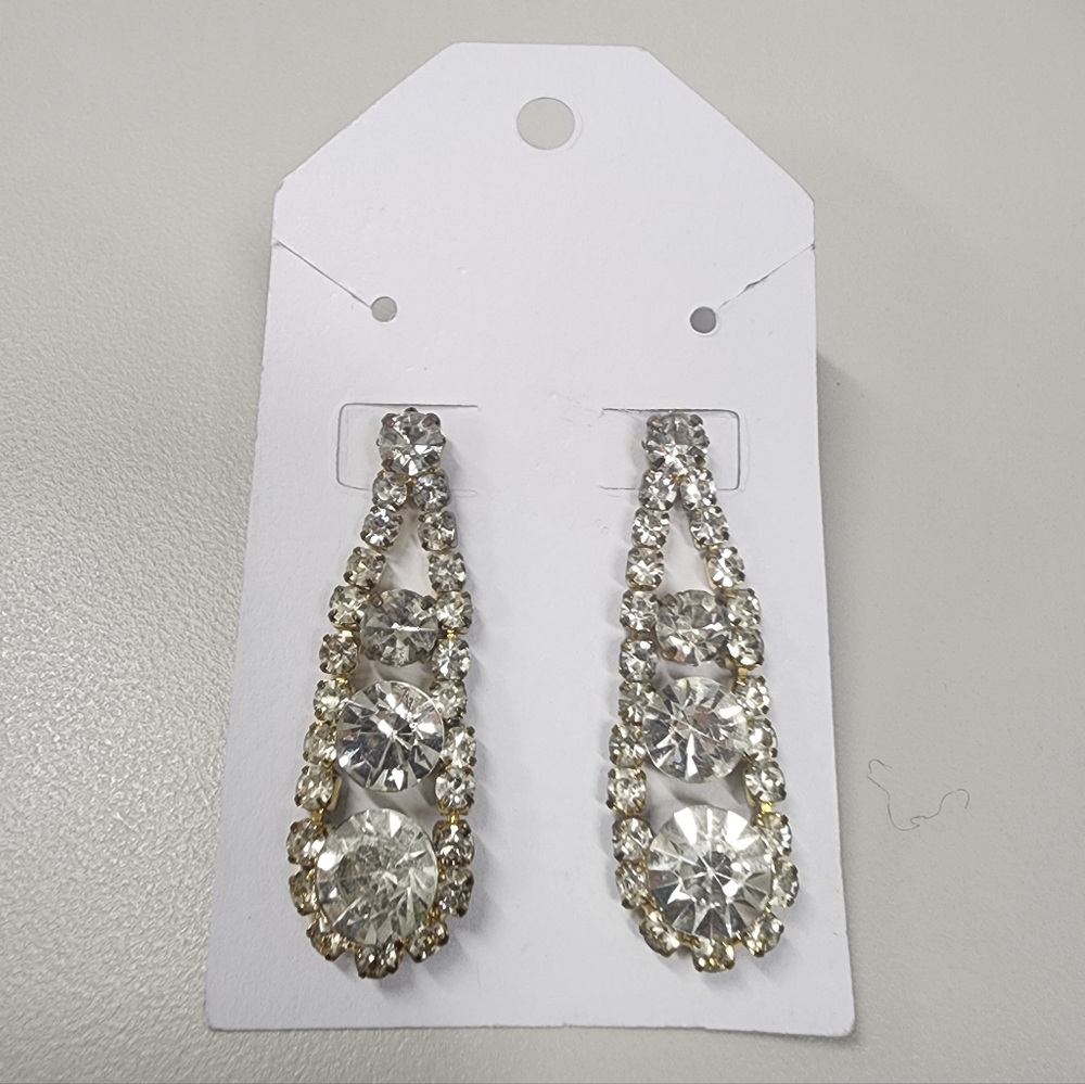 Vintage Crystal Rhinestone Chandelier Dangle Drop Earrings Bridal Wedding Prom